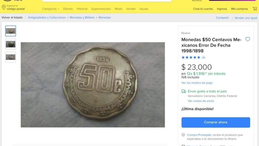 Ofrecen 53 mil pesos por moneda de 50 centavos 