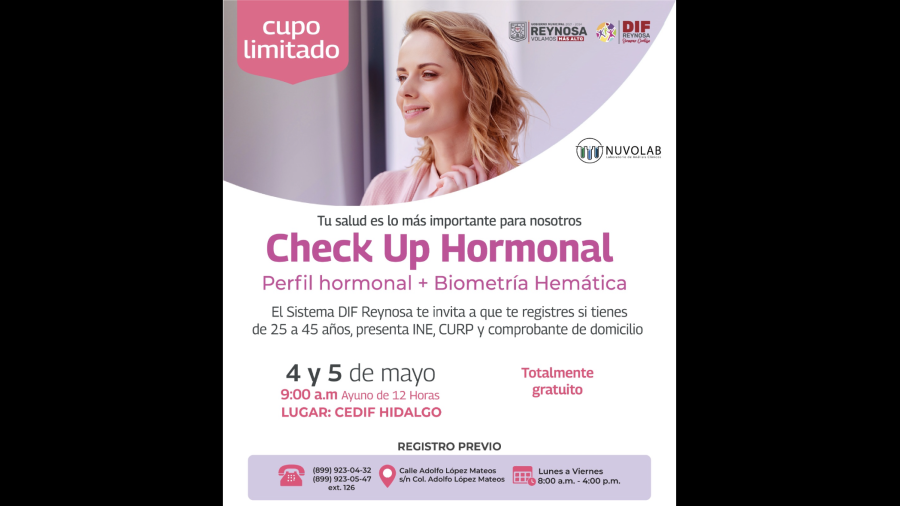 Realizará DIF Reynosa Check Up Hormonal gratuito