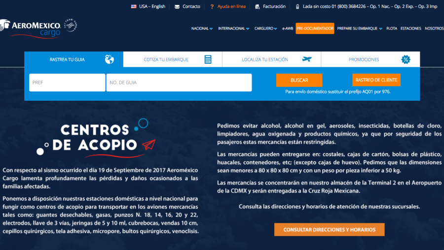 Ofrece Aeroméxico Cargo envío gratuito de donaciones a CDMX