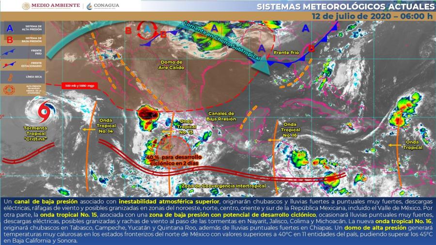 Lluvias puntuales muy fuertes en Nayarit, Jalisco, Colima, Michoacán, Guerrero y Oaxaca
