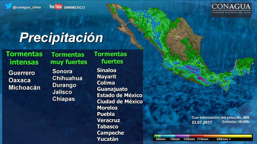 Persiste potencial de lluvias de diferente intensidad en varios estados