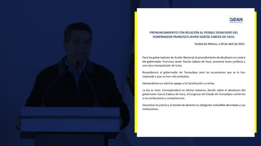 Gobernadores del PAN se pronuncian en contra del desafuero de García Cabeza de Vaca 