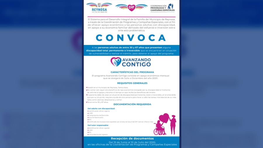DIF Reynosa lanza convocatoria “Avanzando Contigo”
