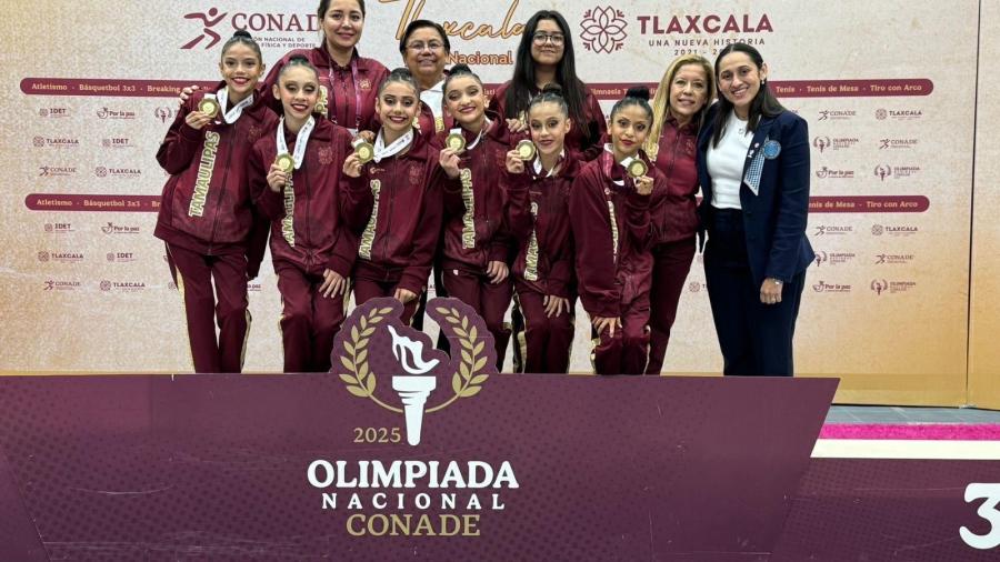 Presentación dorada de Gimnasia Rítmica de Tamaulipas en Olimpiada Nacional