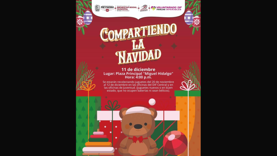 Invitan a compartir alegría esta Navidad con colecta de juguetes en Reynosa