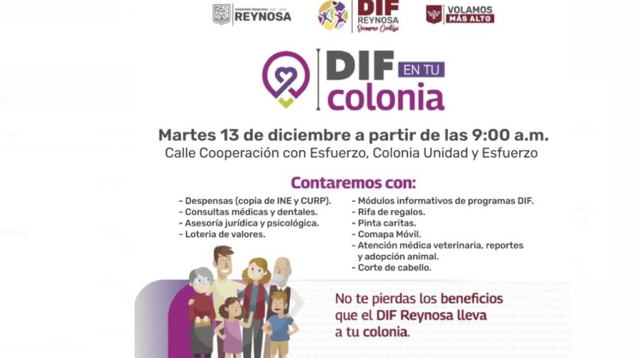 Este martes DIF en Tu Colonia en la Unidad y Esfuerzo