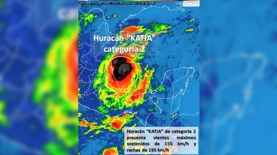 Katia se intensifica a categor&iacute;a 2, impactar&aacute; esta noche en Veracruz