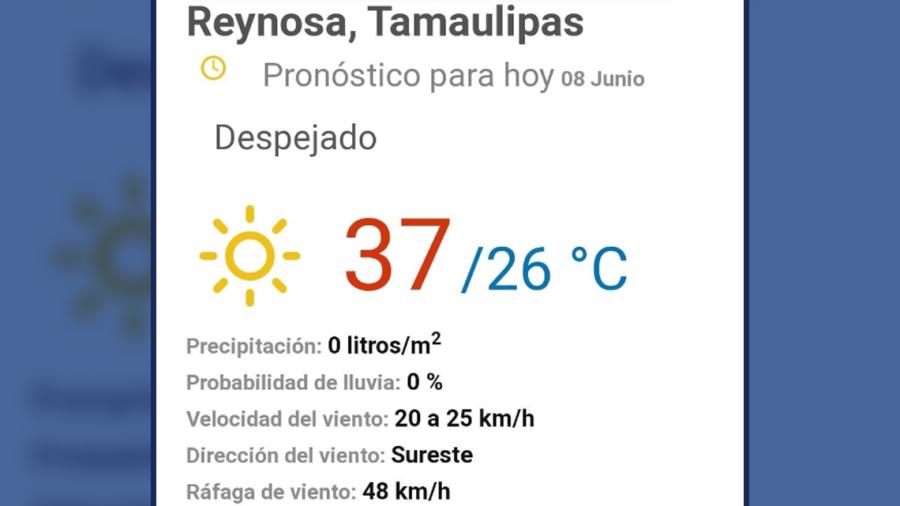 Reynosa, Matamoros y Nvo. Laredo, aumentarán hasta los 41° esta tarde
