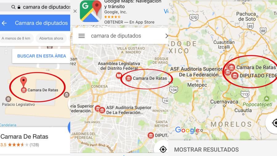 La Cámara de Diputados apareció en Google Maps como 'Cámara de Ratas'