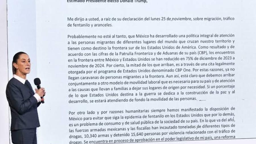 Sheinbaum enviará carta a Donald Trump tras advertencia de aranceles