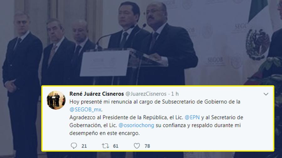 Renuncia René Juárez Cisneros a la subsecretaría de la Segob