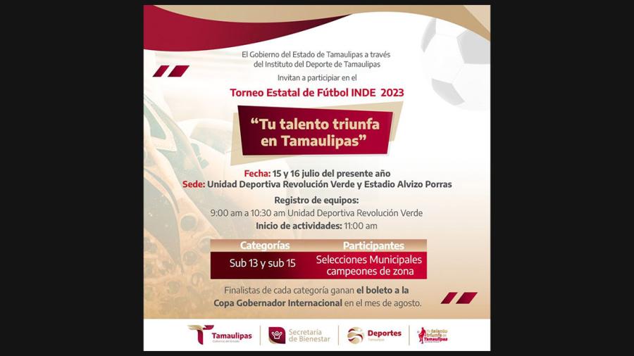 Será este fin de semana fase estatal del torneo INDE Tamaulipas