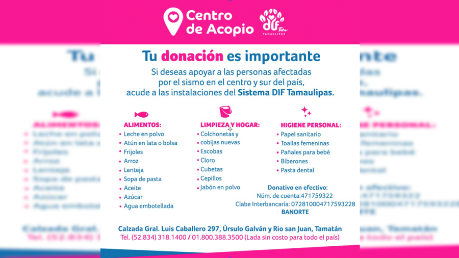 Abre DIF Tamaulipas centros de acopio para damnificados  