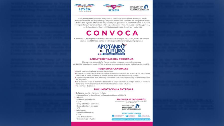 DIF Reynosa continúa con el registro para las Becas “Avanzando Contigo”, “Contigo Soy Capaz” y “Apoyando tu Futuro”