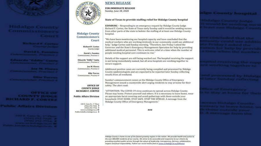Texas proporcionará personal médico al Condado de Hidalgo