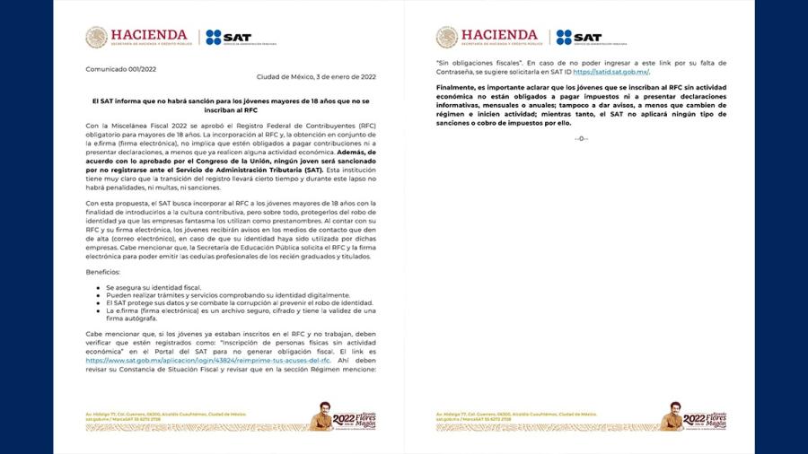 No habrá sanción para mayores de 18 años que no tramiten su RFC: SAT