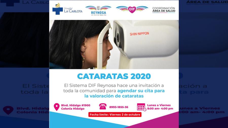 DIF Reynosa invita a registrarse al programa Cataratas 2020