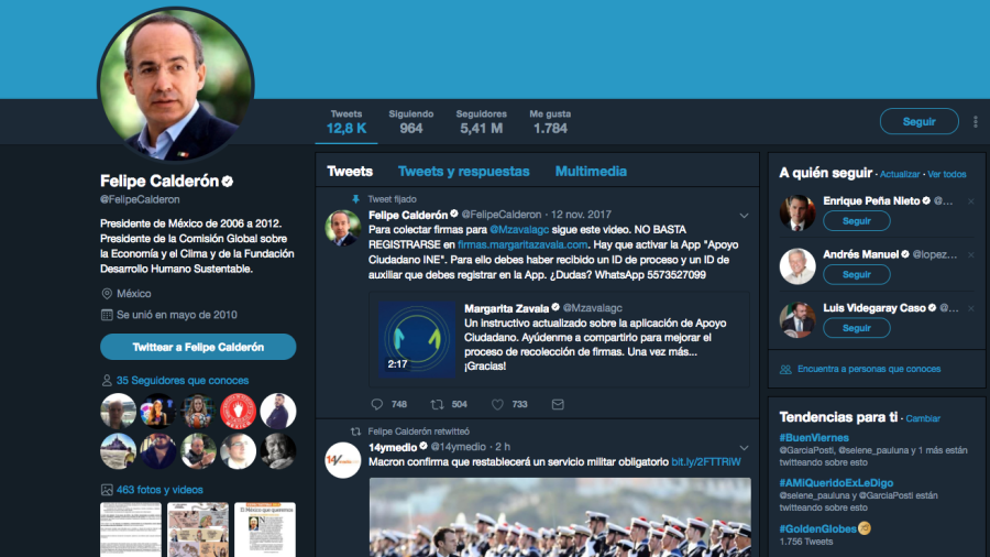 Bloquean cuenta de Felipe Calder&oacute;n