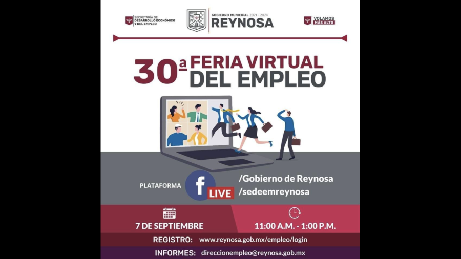 Invita Gobierno de Reynosa a Feria Virtual del Empleo número 30