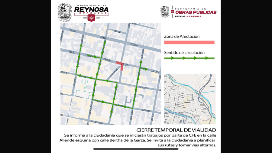 Aviso de cierre temporal de vialidad zona centro