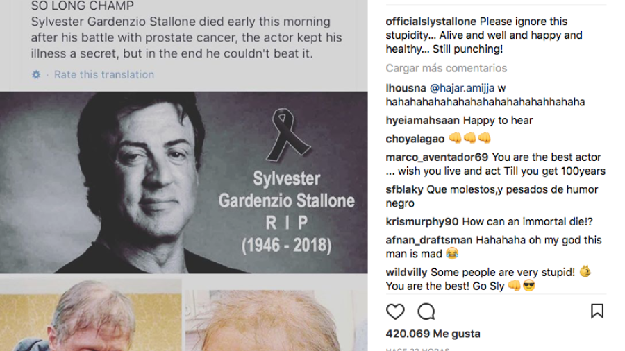 Stallone aclara rumores sobre su supuesta muerte