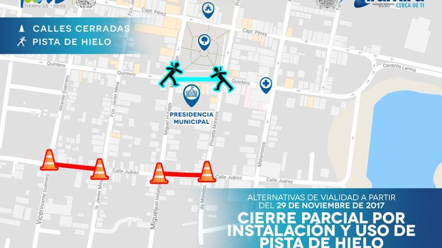 V&iacute;as cerradas por instalaci&oacute;n de pista de hielo