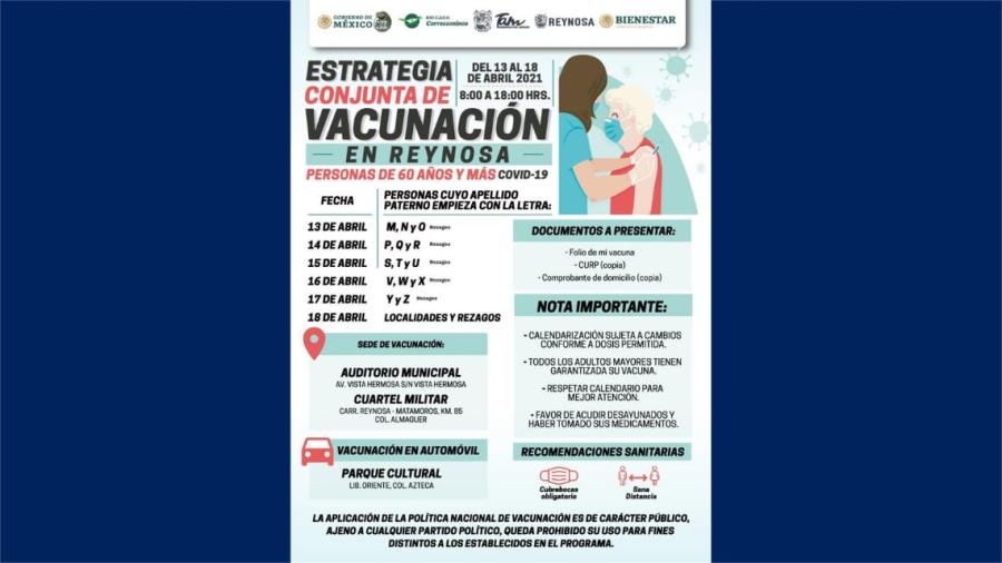 Vacunación contra Covid-19 en Reynosa persiste desarrollándose en 3 Centros de Atención 
