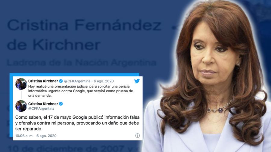 Cristina Fernández demanda a Google por señalarla como “Ladrona de la Nación”
