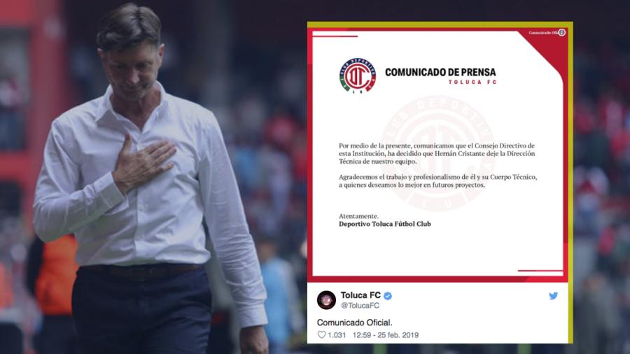 Toluca despide a su DT Hernán Cristante