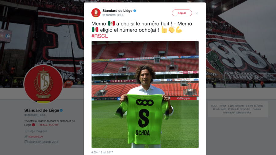 Guillermo Ochoa es presentado con el Standard Lieja