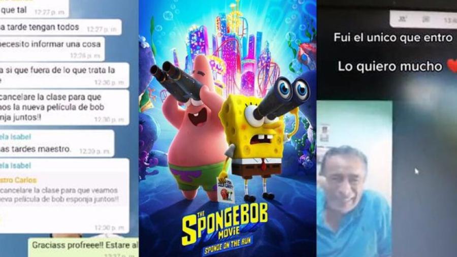 Maestro propone clase para ver la película de Bob Esponja y solo uno alumno se conectó