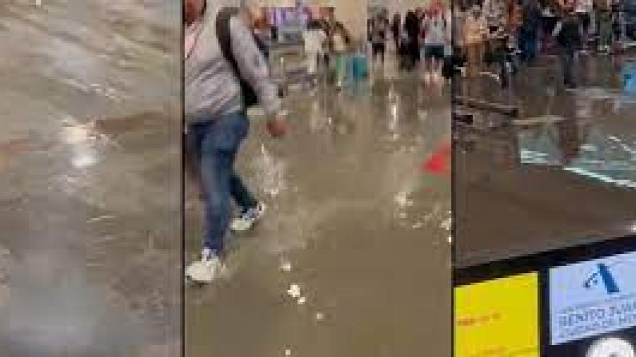 Lluvias dejan inundación y colapso en infraestructura de la Terminal 1 del AICM