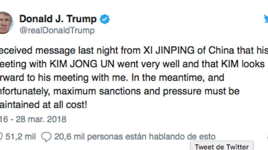 Trump afirma que presidente chino espera reunión con él