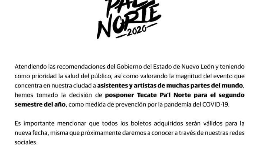 Posponen Pa'l Norte para segundo semestre del año por Covid-19