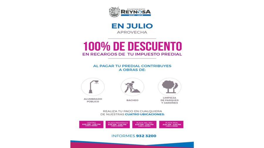 100% de descuento en recargos del Impuesto Predial