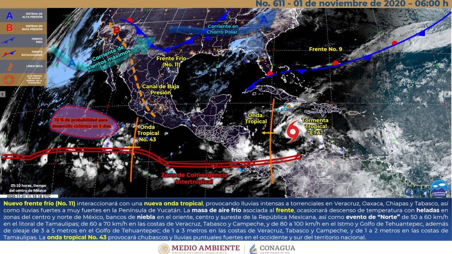 Entrada del frente frío no.11 mantendrá bajas temperaturas en el centro y norte el país 