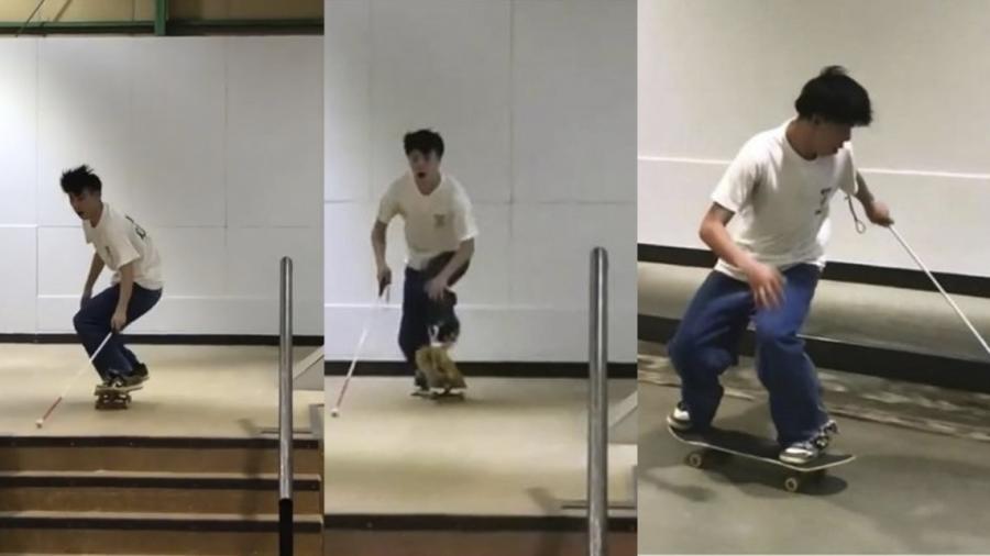 Las sorprendentes piruetas de un skater japonés ciego