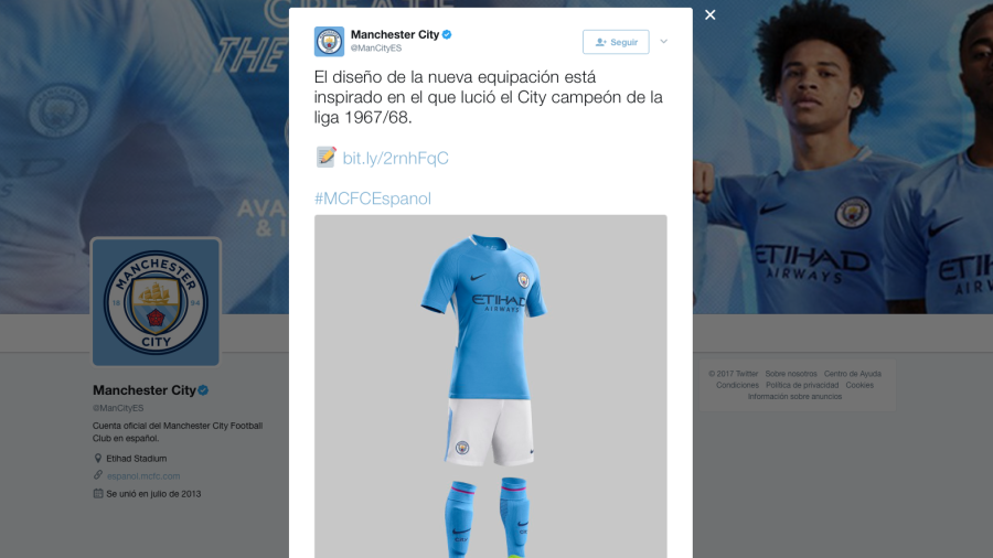 Manchester City homenajea en su nueva camiseta al equipo de 1968