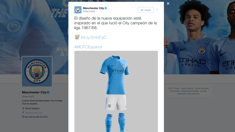 Manchester City homenajea en su nueva camiseta al equipo de 1968 