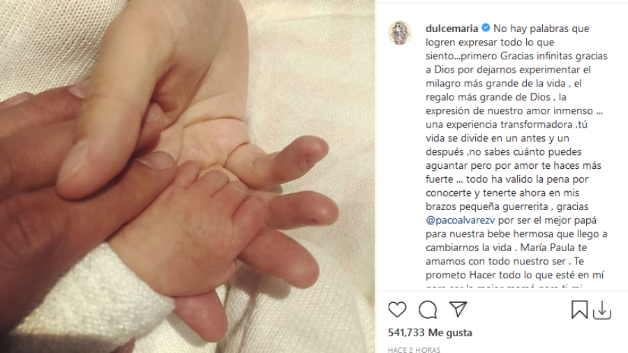 Dulce María anuncia nacimiento de su bebé