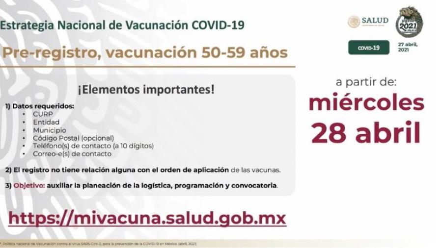 Este miércoles inicia registro de vacunación contra el COVID-19 a personas de 50 a 59 años 
