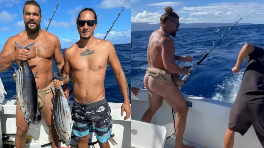 Jason Momoa, semidesnudo durante un día de pesca con amigos