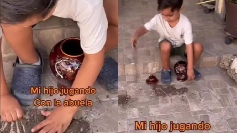 Niño se pone a jugar con las cenizas de su abuela