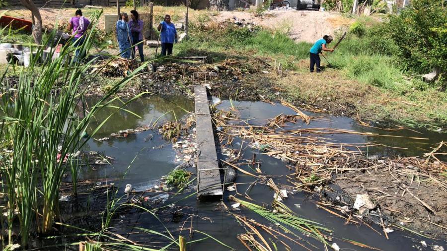 En labor coordinada colonos y Municipio limpian dren La Escondida