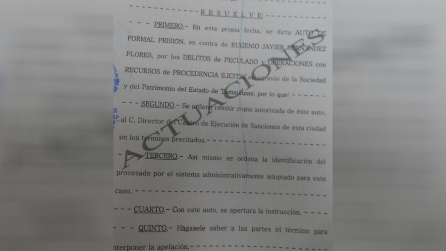 Auto de formal prisi&oacute;n al ex gobernador Eugenio Hern&aacute;ndez