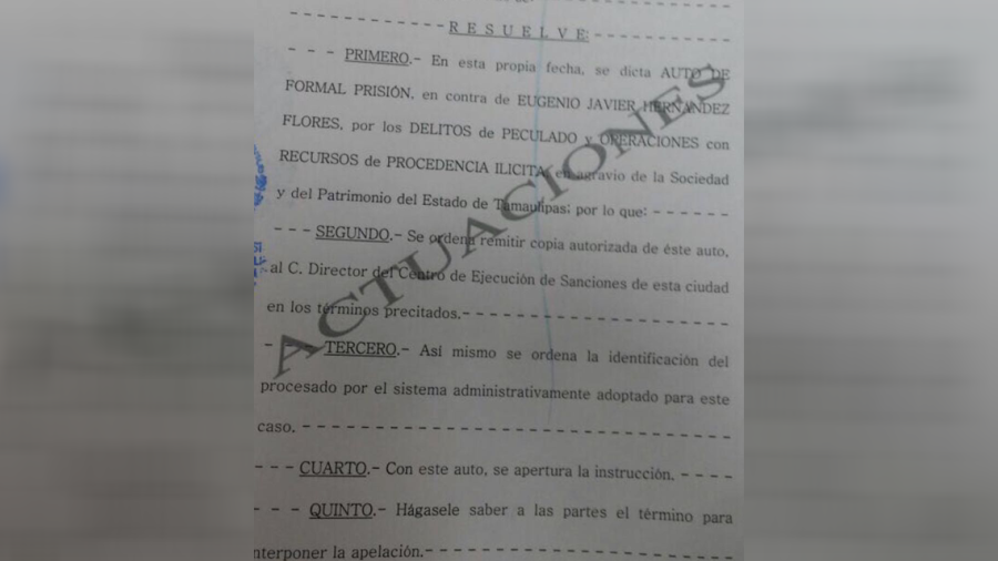 Auto de formal prisión al ex gobernador Eugenio Hernández