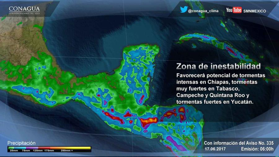 Lluvias de fuertes a intensas se prevén en el sureste del país