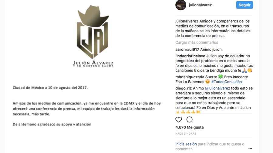 Julión Álvarez ofrecerá hoy conferencia de prensa