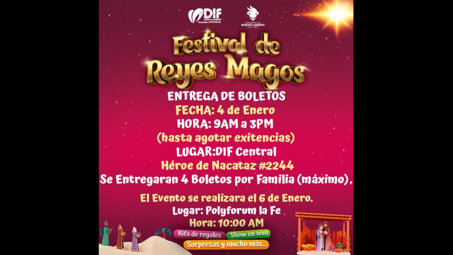 Anuncia Sistema DIF fecha y horarios para entrega de boletos del festival de Reyes Magos 