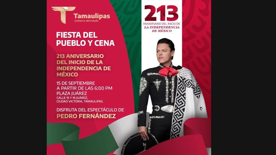 Invitan a fiesta del pueblo, cena y show de Pedro Fernández para dar El Grito
